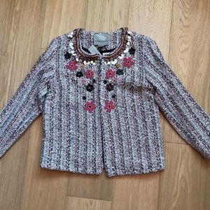 Anthropologie embellished tweed jacket